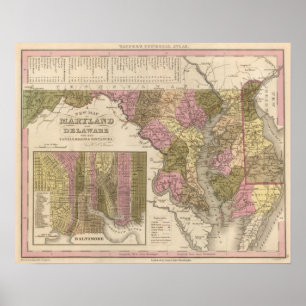 Póster New Map Of Maryland and Delaware