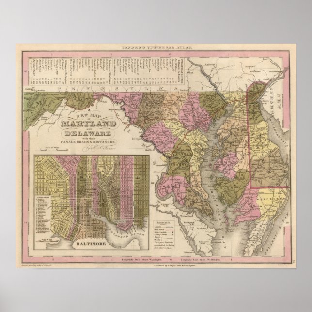 Póster New Map Of Maryland and Delaware (Frente)