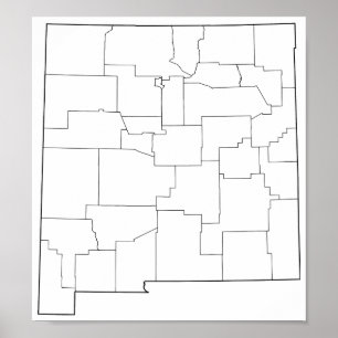 Póster New Mexico Counties Blank Outline Map