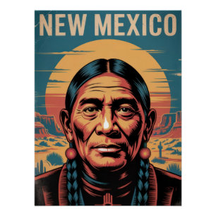 Póster New Mexico Native Symbol Desert Sunset
