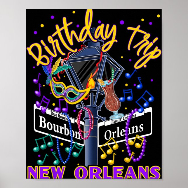 Póster New Orleans Birthday Trip French Quarter Girls Tri (Frente)