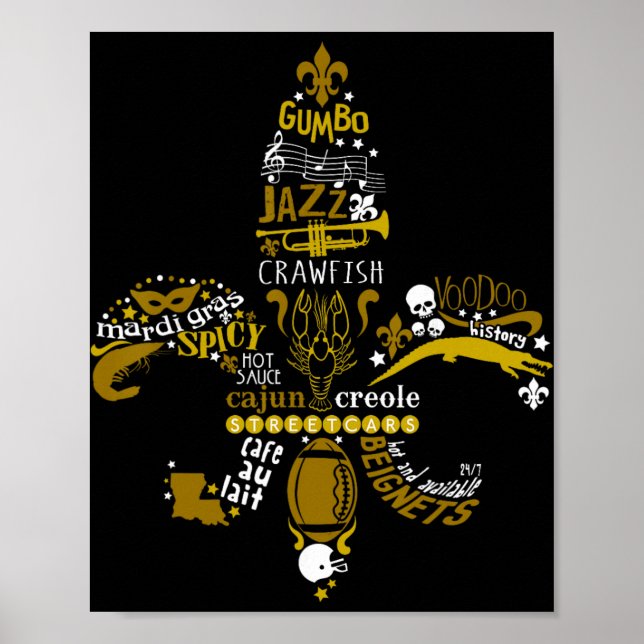 Póster New Orleans Fleur-de-lis Southern Life Men Women  (Frente)