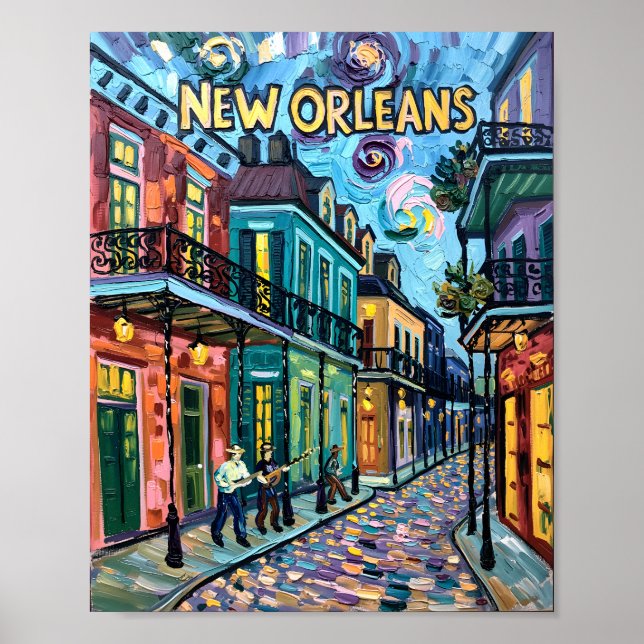 Póster New Orleans French Quarter Van Gogh Style Travel (Frente)