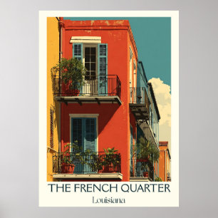 Póster New Orleans French Quarter Vintage Balcony Art