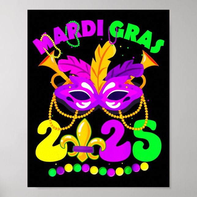 Póster New Orleans Mardi Gras 2025 Funny Fleur De Lis New (Frente)