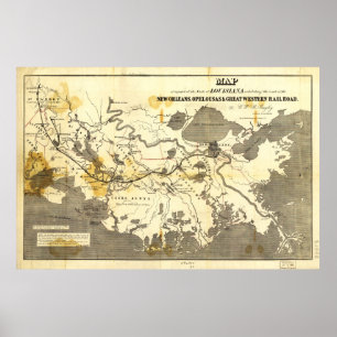 Póster New Orleans Opelousas, Great Western RailRoad 1853
