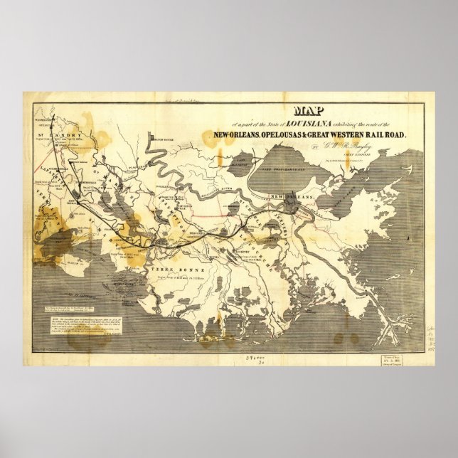 Póster New Orleans Opelousas, Great Western RailRoad 1853 (Frente)