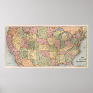 Póster New Railroad Map of the United States