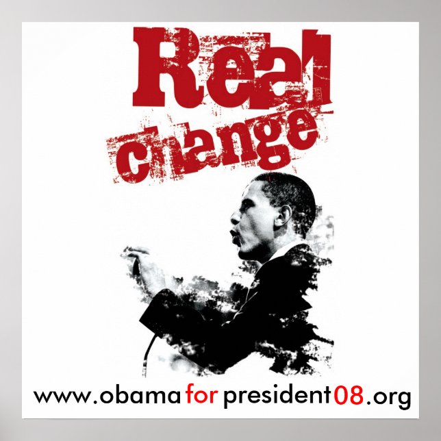 Póster NEW Real Change_RED, www.obama, para, presidente,. (Frente)