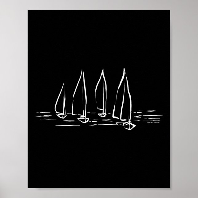Póster New Sailboats On Open Water Nautical Sailing Boati (Frente)