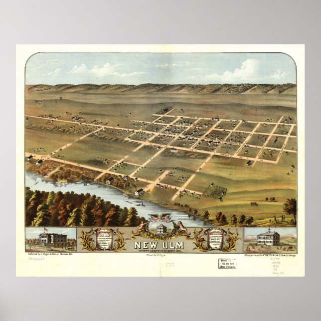Póster New Ulm Minnesota 1870 Antique Panoramic Map (Frente)