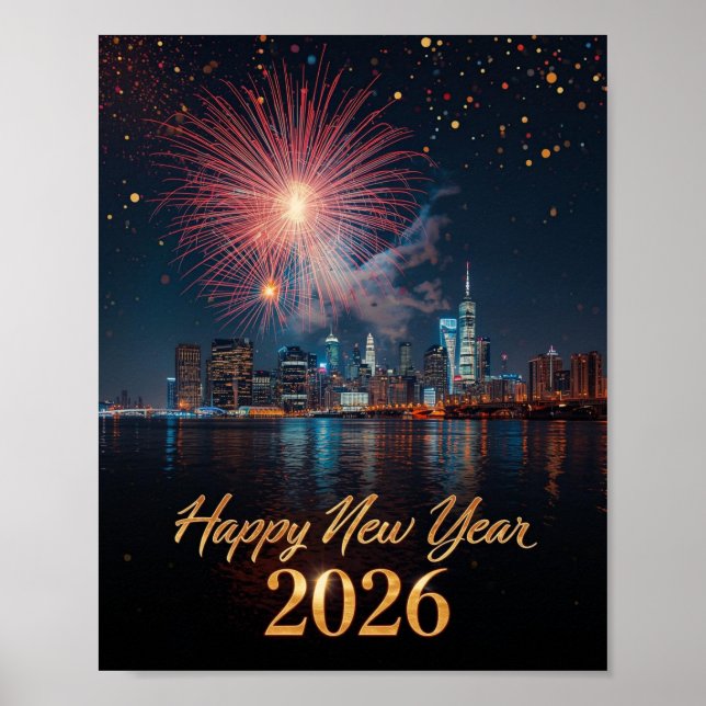 Póster New Year 2026 City Fireworks Celebration Poster (Frente)