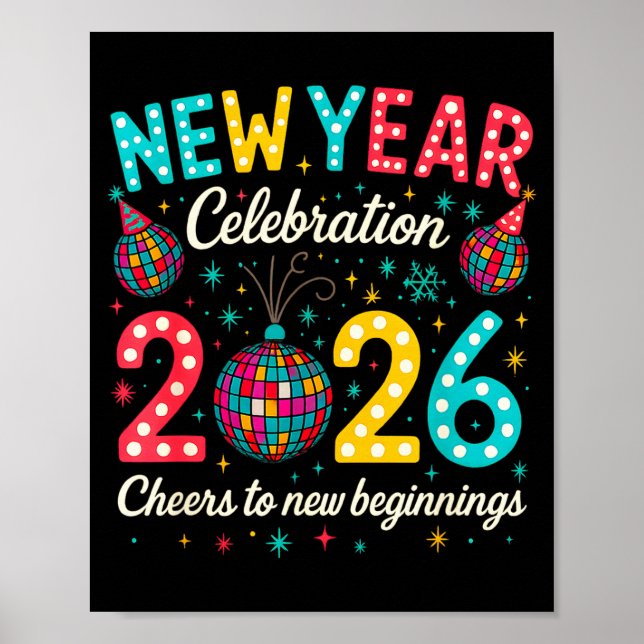 Póster New Year Celebration 2026 Disco Ball Matching Wint (Frente)