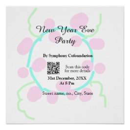 Póster New year eve party scan QR RSVP name pink blue 