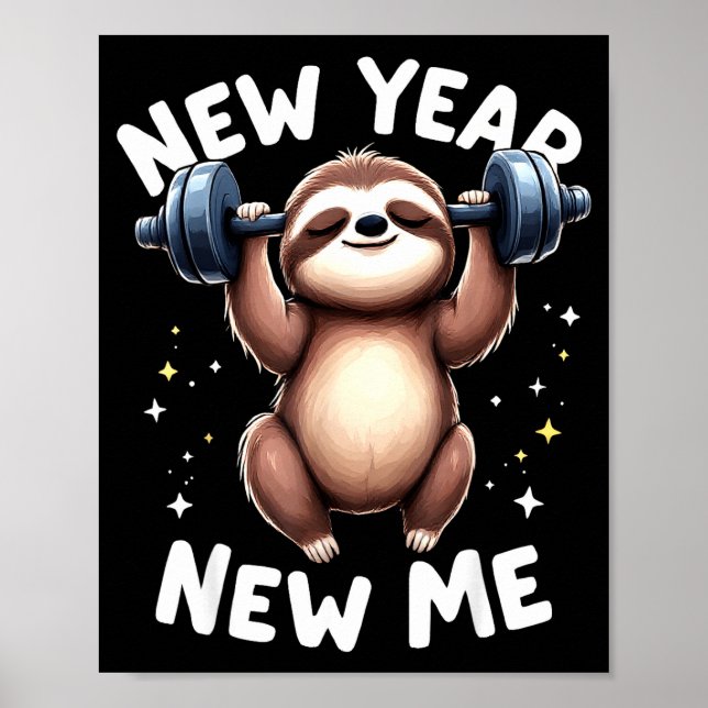Póster New Year New Me Funny Fitness Workout Gym Sloth We (Frente)