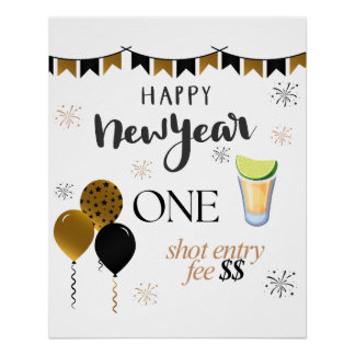 Póster New Year One Shot Entry Fee Party Sign