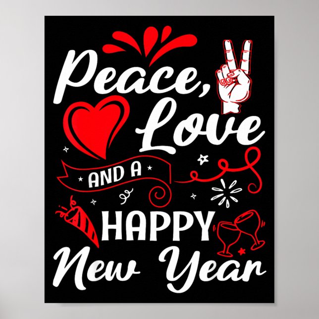 Póster New Year Wishes, Peace, Love, Happy New Year, New  (Frente)