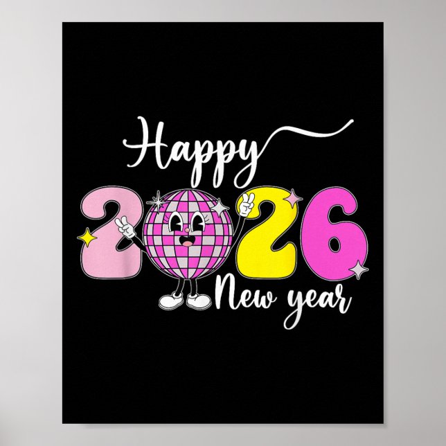 Póster New Years Eve Hello 2026 Happy New Year 2026 Disco (Frente)