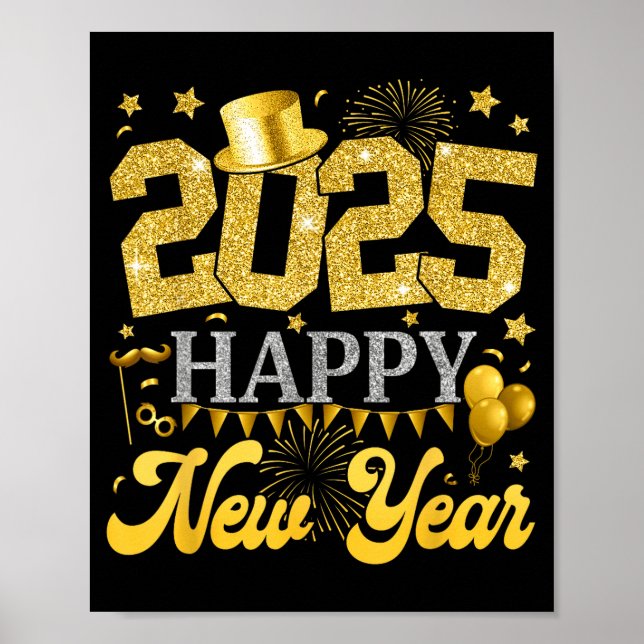 Póster New Years Eve Party Supplies 2025 Happy New Year F (Frente)