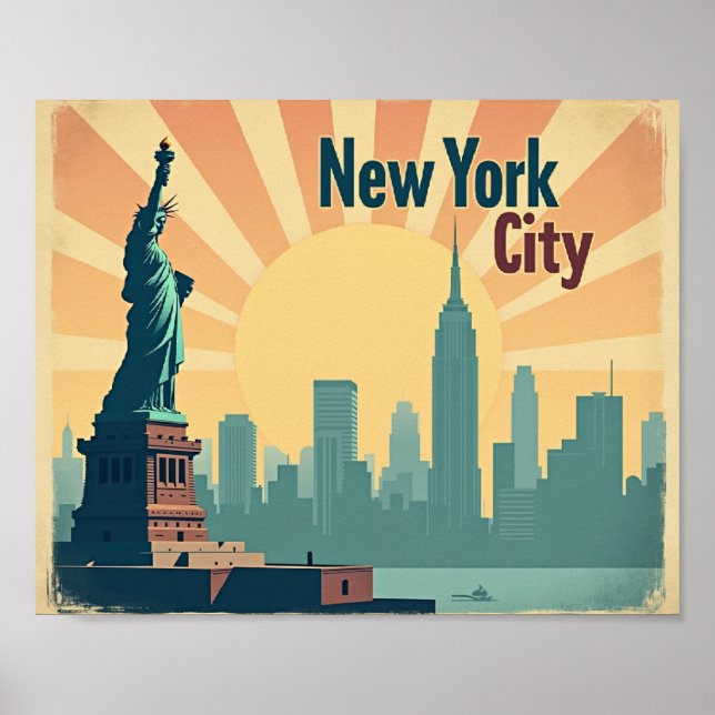 Póster New York City –  10"x8" Art Deco Skyline Poster  (Frente)