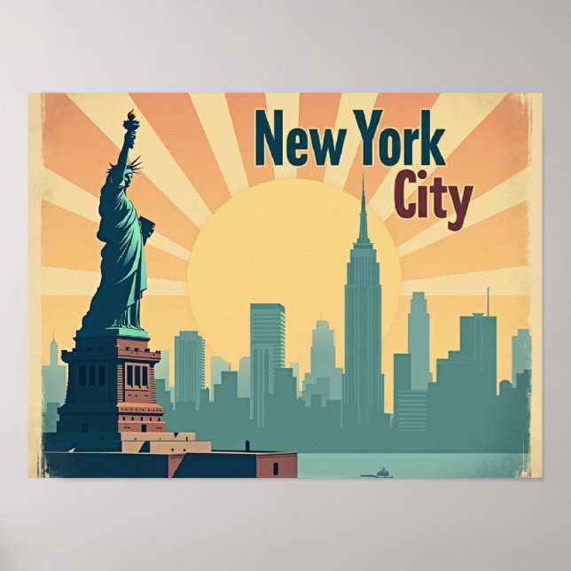 Póster New York City –  16"x12" Art Deco Skyline Poster (Frente)