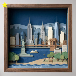 Póster New York City America Layered Paper Art Diorama