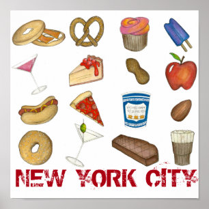Póster New York City Foodie NYC Foods Tourist Food Print