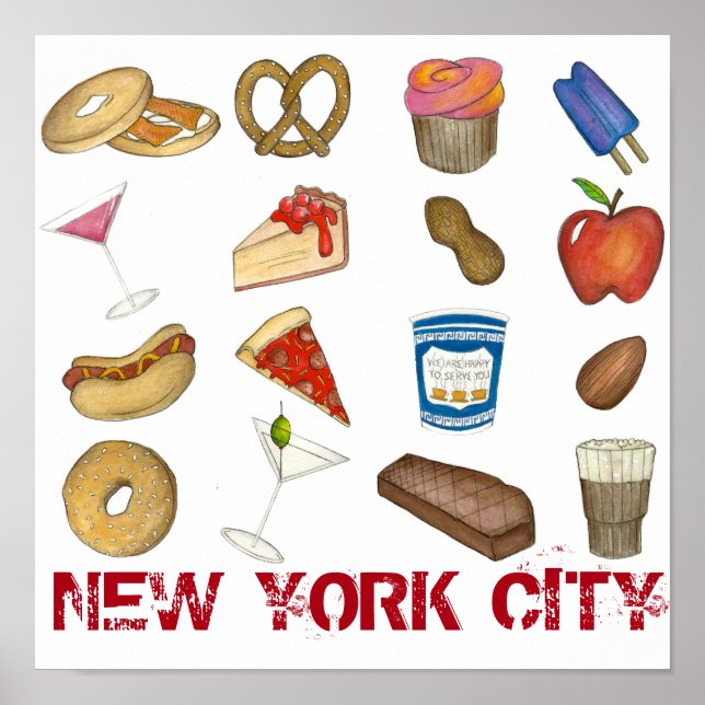 Póster New York City Foodie NYC Foods Tourist Food Print (Frente)