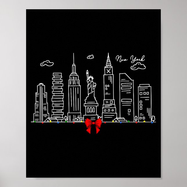 Póster New York City Skyline Christmas Lights Nyc New Yor (Frente)