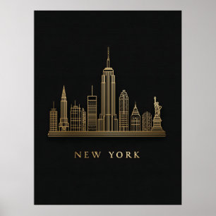 Póster New York City Skyline Gold Line Art