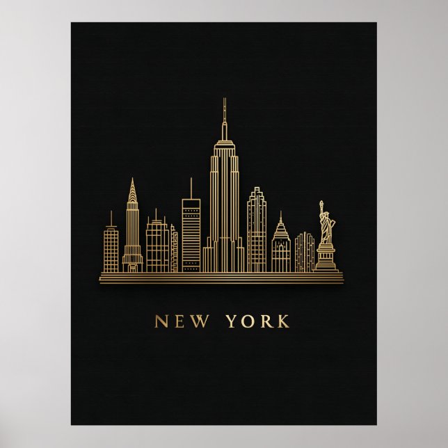 Póster New York City Skyline Gold Line Art (Frente)