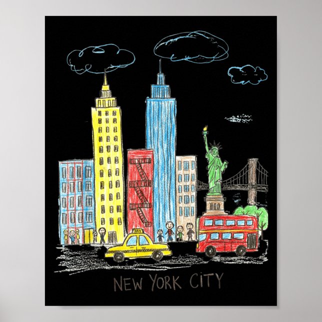 Póster New York City Skyline Illustration Urban Kids Art  (Frente)