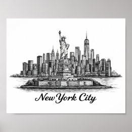 Póster New York City Skyline Line Art Illustration