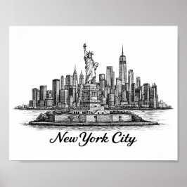 Póster New York City Skyline Line Art Illustration