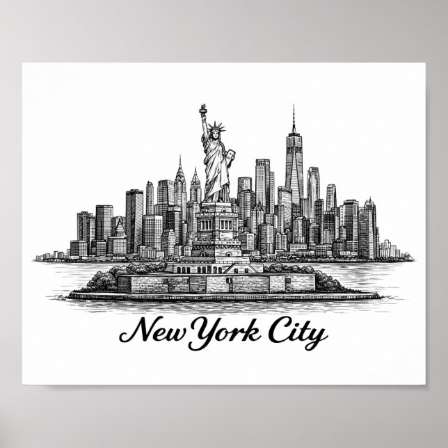 Póster New York City Skyline Line Art Illustration (Frente)