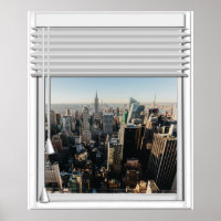 New York City View Fake Window With Blinds
