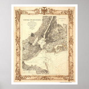 Póster New York City y mapa de los alrededores por