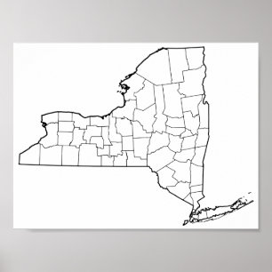 Póster New York Counties Blank Outline Map