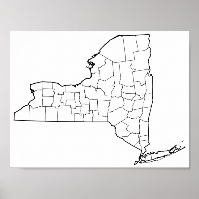 Póster New York Counties Blank Outline Map (Frente)