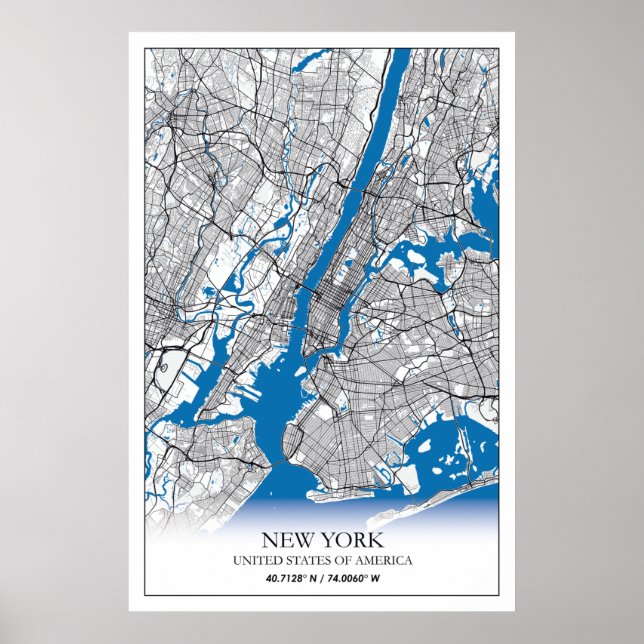 Póster New York NY USA Mapa de la ciudad de viajes de Est (Frente)