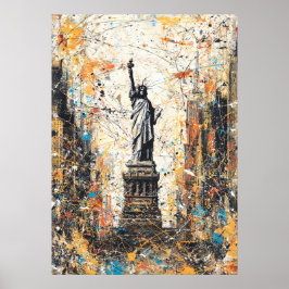 Póster New York Statue of Liberty Abstract Drip Painting