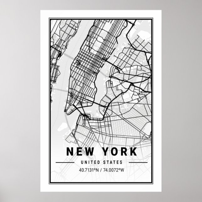 Póster New York United States Cities Travel USA City Map (Frente)