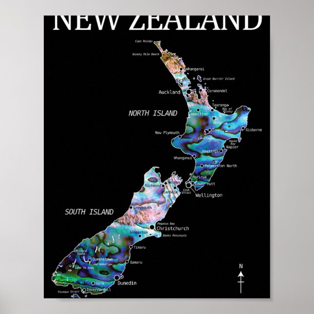 Póster New Zealand Kiwi Detailed Map  (Frente)