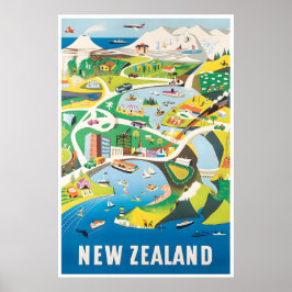 Póster New Zealand Print Travel Poster Map Print