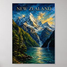 Póster New Zealand: Serene Milford Sound Art Souvenir
