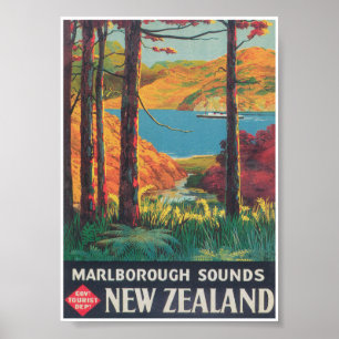 Póster New Zealand Vintage Travel Poster