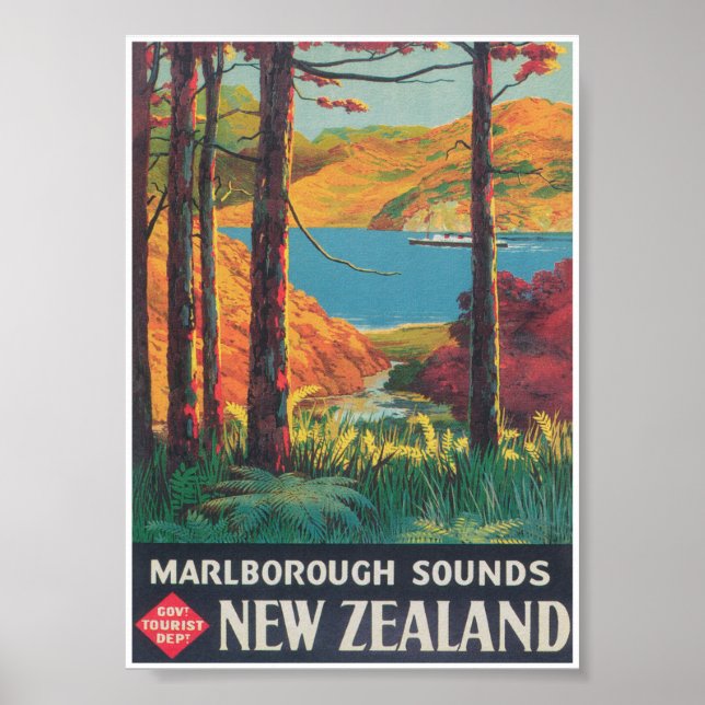 Póster New Zealand Vintage Travel Poster (Frente)
