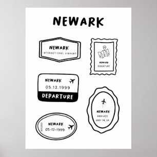 Póster Newark - Colección de sellos de viaje Minimalist