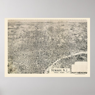 Póster Newark, NJ Mapa Panorámico - 1895