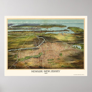 Póster Newark, NJ Mapa Panorámico - 1916